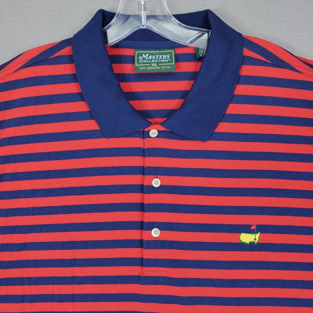Masters Collection Polo Shirt Mens XXL Red Navy Blue Striped Mercerized‎ Cotton